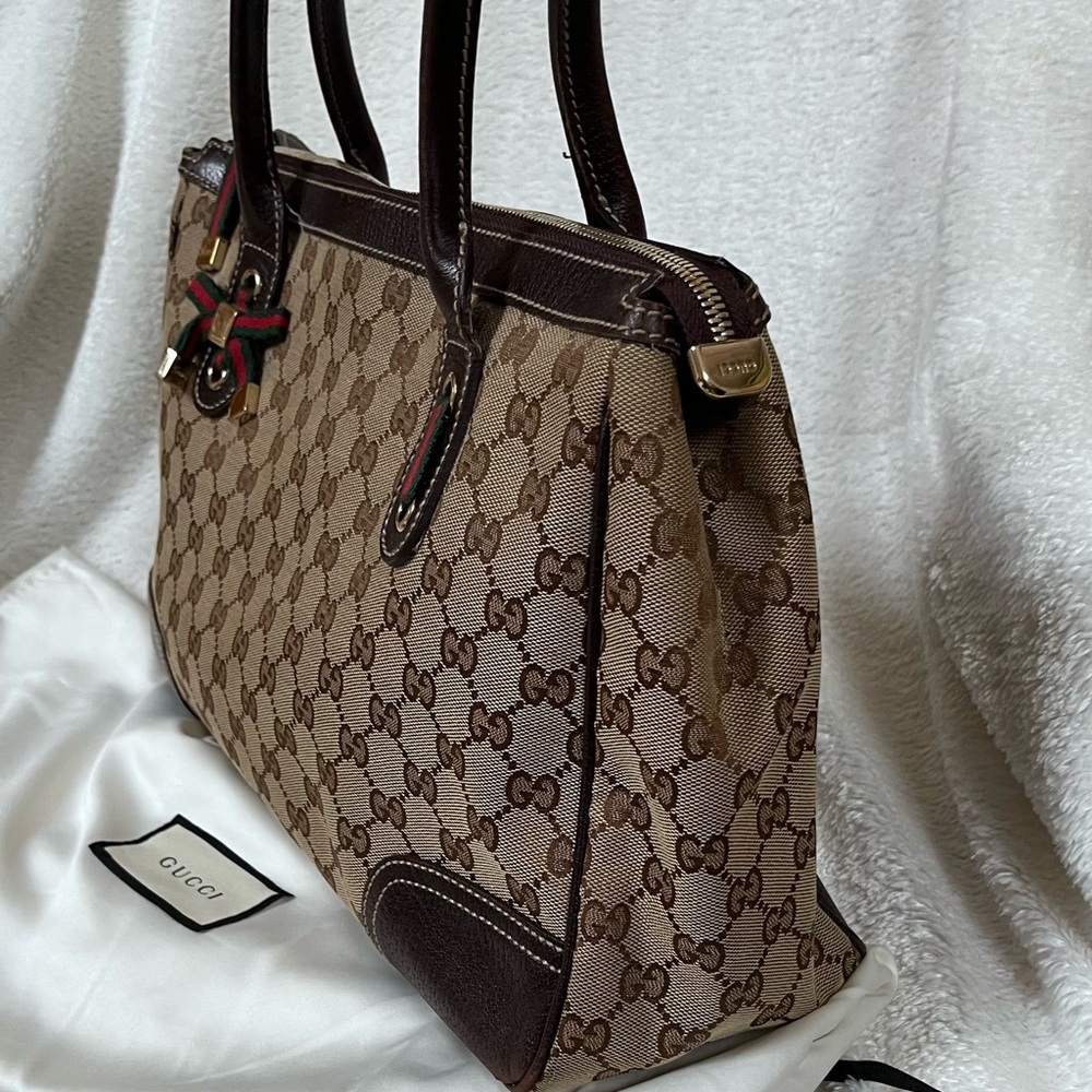 Authenticated Gucci Princy Sherry Line GG Canvas Leather Beige Dark Brow…